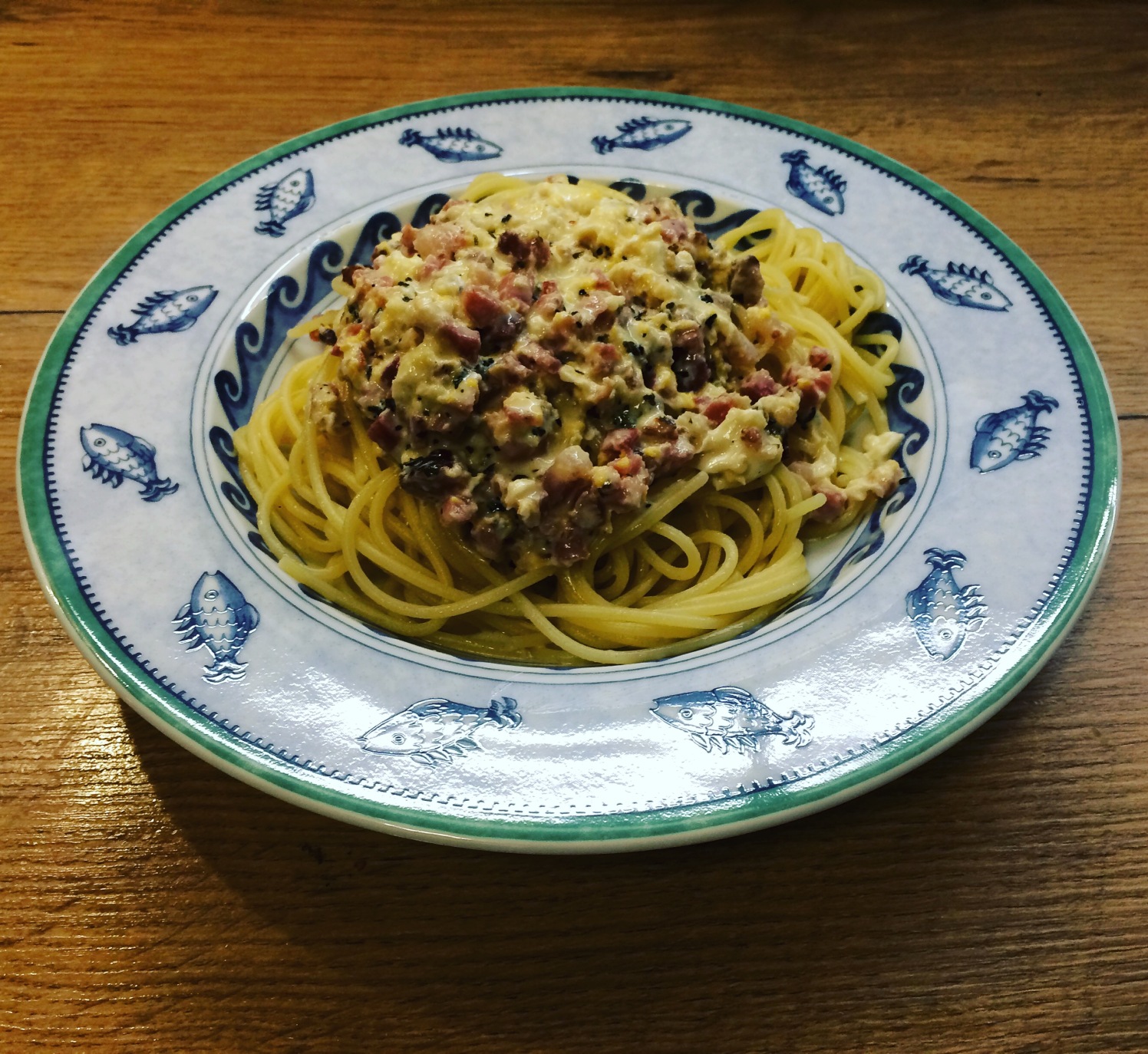 Spaghetti mit Speck-Oberssauce